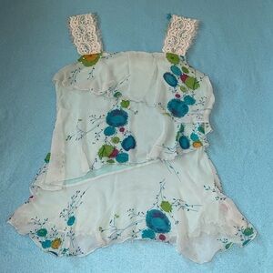 MISOMISO silk tiered sequence beaded tank top flowy floral scalloped NEW size L